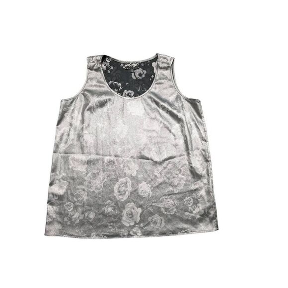 Lord & Taylor 424 Fifth Metallic Silver Rose Burnout Sleeveless Tank Women's Med - Picture 1 of 6